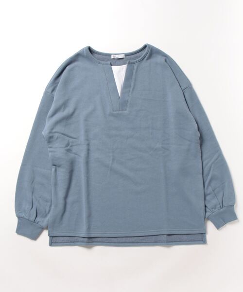 CRAFT STANDARD BOUTIQUE(クラフトスタンダードブティック)の「裏毛レイヤード風プルオーバー(Tシャツ/カットソー・レディース・杢グレー/ブラック/アイボリー/サックスブルー・FREE)」の5枚目の写真