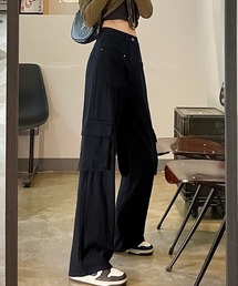 カーゴ風裏起毛カラーデニムパンツ