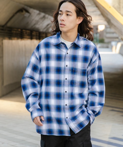 オンブレチェック シャツ シャドーチェック 長袖 青 セール】WEGO/オンブレチェックシャツ（シャツ/ブラウス）｜WEGO