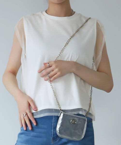 Girly Doll（ガーリードール）の「チュールレイヤードノースリーブTee（Tシャツ/カットソー・レディース・ベージュ/カーキ/ブラック/オフホワイト・F）」の20枚目の写真
