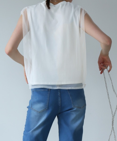 Girly Doll（ガーリードール）の「チュールレイヤードノースリーブTee（Tシャツ/カットソー・レディース・ベージュ/カーキ/ブラック/オフホワイト・F）」の22枚目の写真