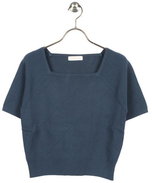 【セール】ダイヤ柄スクエアネック半袖ニットプルオーバー（ニット/セーター）｜12Twelve Agenda（トゥエルブ アジェンダ）