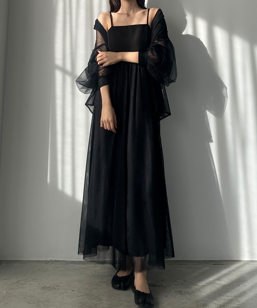 Louere(ルエレ)の「チュール切替フレアキャミワンピース(ワンピース・レディース・ブラック/ダークグレー/アイボリー/ライトグレー/ブルー・X-LARGE/LARGE/MEDIUM/SMALL)」の15枚目の写真