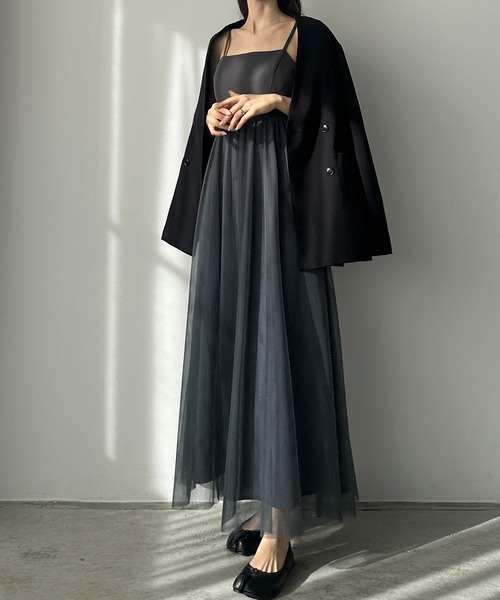 Louere(ルエレ)の「チュール切替フレアキャミワンピース(ワンピース・レディース・ブラック/ダークグレー/アイボリー/ライトグレー/ブルー・X-LARGE/LARGE/MEDIUM/SMALL)」の14枚目の写真