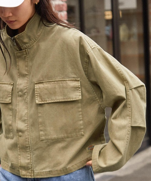 Dickies（ディッキーズ）の「Dickies/ディッキーズ ユーズド加工オーバーダイショートスタンドジャケット【セットアップ対応】（ミリタリージャケット・レディース・ベージュ/ブラック/ライトブルー/オフホワイト・M）」の16枚目の写真