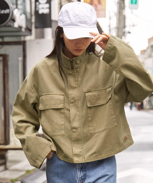 Dickies（ディッキーズ）の「Dickies/ディッキーズ ユーズド加工オーバーダイショートスタンドジャケット【セットアップ対応】（ミリタリージャケット・レディース・ベージュ/ブラック/ライトブルー/オフホワイト・M）」の17枚目の写真