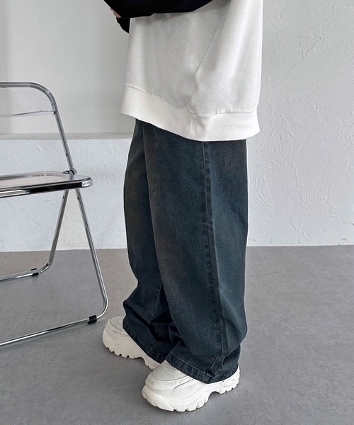 ★試着のみ★STRATA デニムライクベルテッドワイドパンツ Sサイズ earth_eco_loco ワイドパンツ レディース UVケア 接触冷感