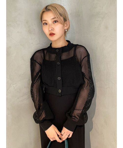 EMODA(エモダ)の「メッシュカーディガンスリットワンピースツインセット(ワンピース・レディース・ライム/ブラック/グレー・FREE)」の10枚目の写真