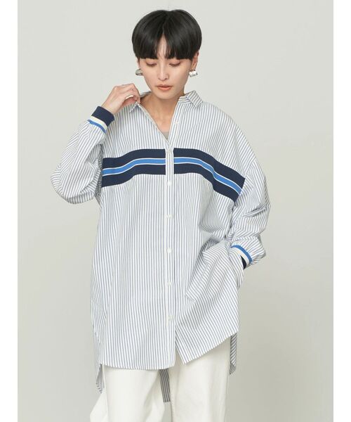 AMERICAN HOLIC(アメリカンホリック)の「リブラインシャツチュニック(シャツ/ブラウス・レディース・ブルー系その他7/オフホワイト/ブラック系その他2・M/L)」の5枚目の写真