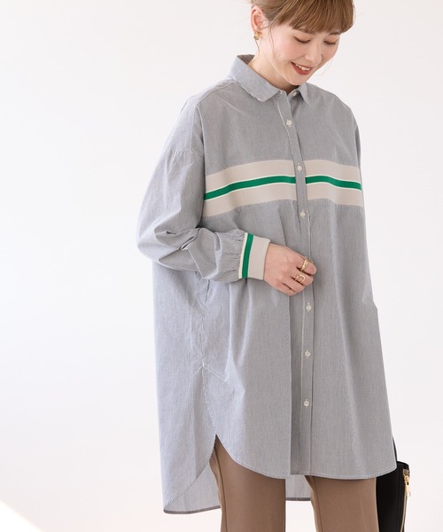 AMERICAN HOLIC(アメリカンホリック)の「リブラインシャツチュニック(シャツ/ブラウス・レディース・ブルー系その他7/オフホワイト/ブラック系その他2・M/L)」の2枚目の写真