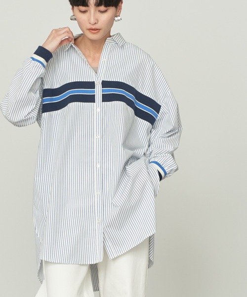 AMERICAN HOLIC(アメリカンホリック)の「リブラインシャツチュニック(シャツ/ブラウス・レディース・ブルー系その他7/オフホワイト/ブラック系その他2・M/L)」の3枚目の写真