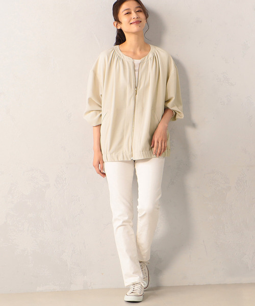 FOUND GOOD（ファウンドグッド）の「UVギャザーブルゾン（ブルゾン・レディース・アイボリー/グリーン系8/ブラック・S/M/L）」の4枚目の写真