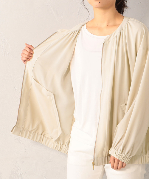 FOUND GOOD（ファウンドグッド）の「UVギャザーブルゾン（ブルゾン・レディース・アイボリー/グリーン系8/ブラック・S/M/L）」の6枚目の写真