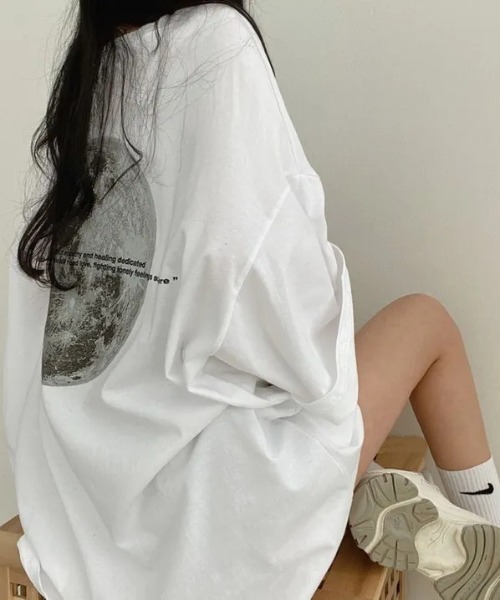 LAC-VERT（ラック・ヴェール）の「アースプリントビッグT（Tシャツ/カットソー・レディース・チャコールグレー/ブラック/ホワイト・FREE）」の2枚目の写真