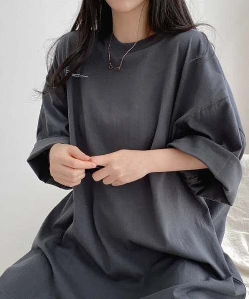 LAC-VERT（ラック・ヴェール）の「アースプリントビッグT（Tシャツ/カットソー・レディース・チャコールグレー/ブラック/ホワイト・FREE）」の11枚目の写真