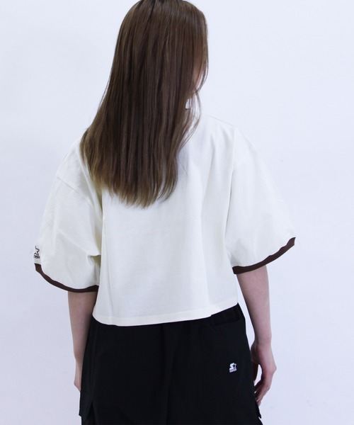 STARTER(スターター)の「STARTER ショート丈 リンガープリントTシャツ / レディース チビT(Tシャツ/カットソー・レディース・ホワイト×ネイビー/クリーム/ホワイト×ブラック/ブラック×ホワイト・L/M)」の8枚目の写真