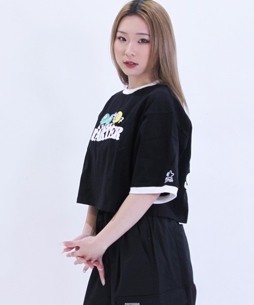 STARTER(スターター)の「STARTER ショート丈 リンガープリントTシャツ / レディース チビT(Tシャツ/カットソー・レディース・ホワイト×ネイビー/クリーム/ホワイト×ブラック/ブラック×ホワイト・L/M)」の6枚目の写真