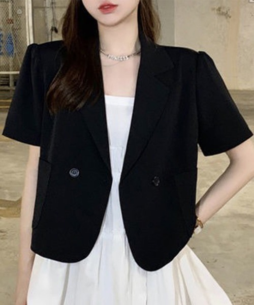 Miniministore（ミニミニストア）の「クロップド丈 半袖ジャケット レディース（カーディガン/ボレロ・レディース・フューシャピンク/グリーン/アイボリー/ブラック・M/XL/L）」の3枚目の写真