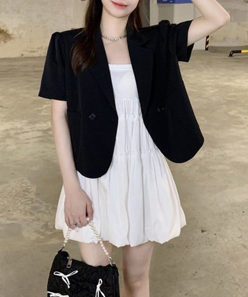 Miniministore（ミニミニストア）の「クロップド丈 半袖ジャケット レディース（カーディガン/ボレロ・レディース・フューシャピンク/グリーン/アイボリー/ブラック・M/XL/L）」の13枚目の写真