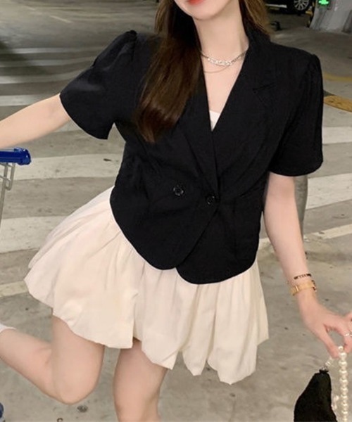 Miniministore（ミニミニストア）の「クロップド丈 半袖ジャケット レディース（カーディガン/ボレロ・レディース・フューシャピンク/グリーン/アイボリー/ブラック・M/XL/L）」の15枚目の写真