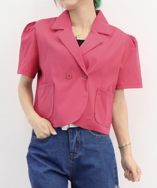 Miniministore（ミニミニストア）の「クロップド丈 半袖ジャケット レディース（カーディガン/ボレロ・レディース・フューシャピンク/グリーン/アイボリー/ブラック・M/XL/L）」の10枚目の写真
