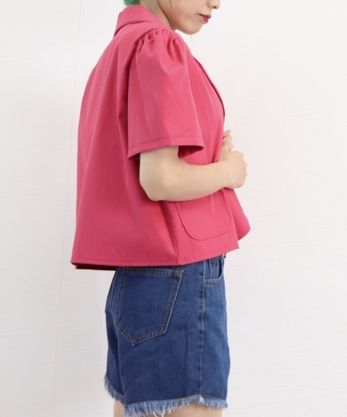 Miniministore（ミニミニストア）の「クロップド丈 半袖ジャケット レディース（カーディガン/ボレロ・レディース・フューシャピンク/グリーン/アイボリー/ブラック・M/XL/L）」の11枚目の写真