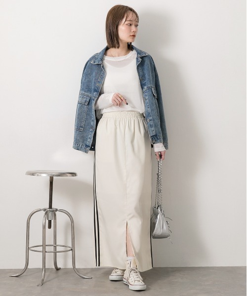 ad thie（アドティエ）の「サイドライン フロントスリットスカート（スカート・レディース・ブラック/ライトブルー/オフホワイト/ピンク・FREE）」の21枚目の写真