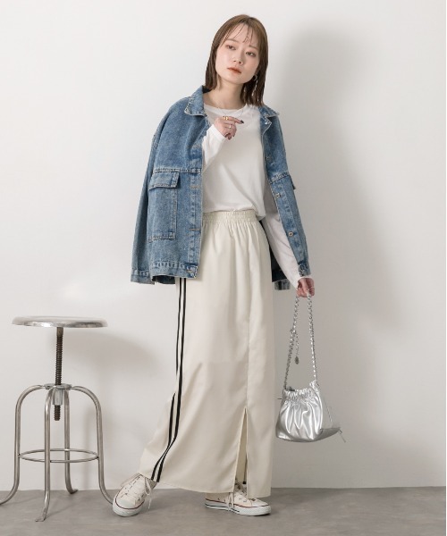 ad thie（アドティエ）の「サイドライン フロントスリットスカート（スカート・レディース・ブラック/ライトブルー/オフホワイト/ピンク・FREE）」の22枚目の写真