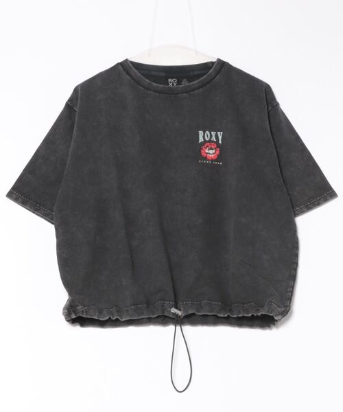 ROXY（ロキシー）の「RED BUD CROPPED TOPS/ロキシードローコード付き半袖ワンポイントショート丈Tシャツ（Tシャツ/カットソー・レディース・アクア/ブラック/グレー・LARGE/MEDIUM）」の4枚目の写真