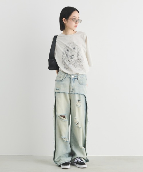 MERLOT（メルロー）の「フェイクレイヤードダメージデニム（デニムパンツ・レディース・ブルー・MEDIUM/LARGE）」の10枚目の写真