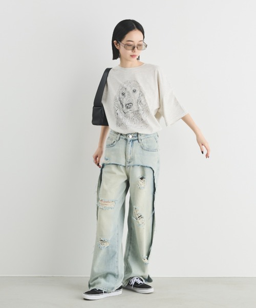 MERLOT（メルロー）の「フェイクレイヤードダメージデニム（デニムパンツ・レディース・ブルー・MEDIUM/LARGE）」の13枚目の写真