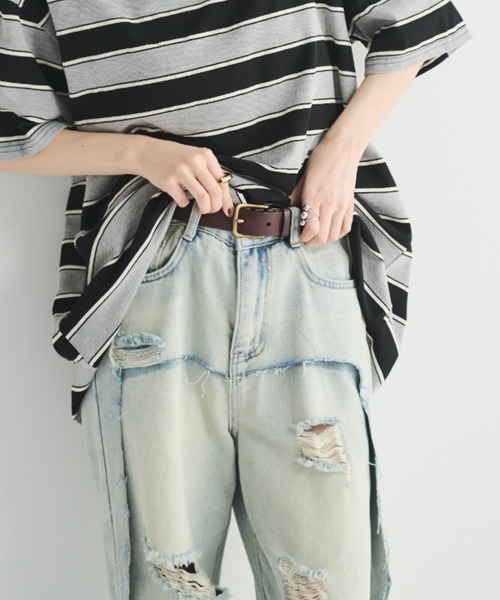 MERLOT（メルロー）の「フェイクレイヤードダメージデニム（デニムパンツ・レディース・ブルー・MEDIUM/LARGE）」の19枚目の写真
