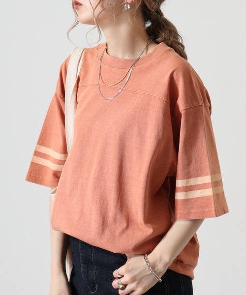 KRIFF MAYER（クリフメイヤー）の「Pigmented football T-shirt / ピグメント加工フットボールTシャツ unisex（Tシャツ/カットソー・メンズ・オフホワイト/ライトグリーン/チャコール/オレンジ/ラベンダー・M/L/XL）」の5枚目の写真