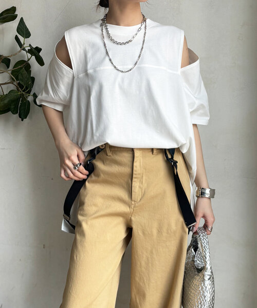 DouDou（ドゥドゥ）の「袖スリット5分袖TEE（Tシャツ/カットソー・レディース・ブラック/ネイビー/オフホワイト・FREE）」の10枚目の写真