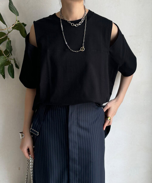 DouDou（ドゥドゥ）の「袖スリット5分袖TEE（Tシャツ/カットソー・レディース・ブラック/ネイビー/オフホワイト・FREE）」の18枚目の写真