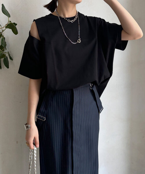 DouDou（ドゥドゥ）の「袖スリット5分袖TEE（Tシャツ/カットソー・レディース・ブラック/ネイビー/オフホワイト・FREE）」の19枚目の写真