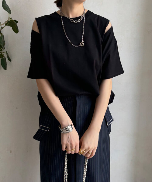 DouDou（ドゥドゥ）の「袖スリット5分袖TEE（Tシャツ/カットソー・レディース・ブラック/ネイビー/オフホワイト・FREE）」の20枚目の写真