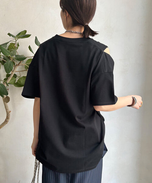 DouDou（ドゥドゥ）の「袖スリット5分袖TEE（Tシャツ/カットソー・レディース・ブラック/ネイビー/オフホワイト・FREE）」の21枚目の写真