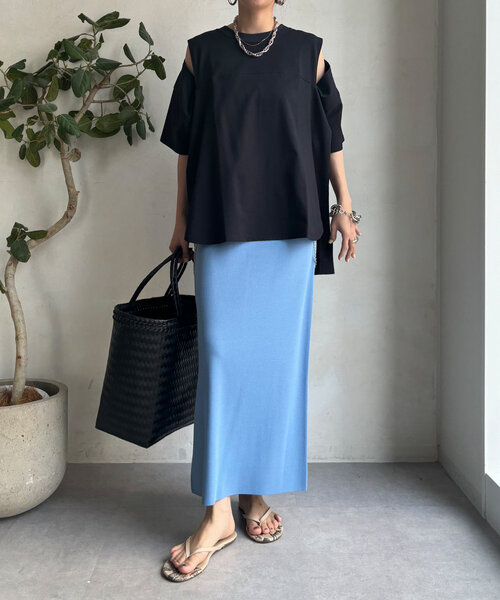 DouDou（ドゥドゥ）の「袖スリット5分袖TEE（Tシャツ/カットソー・レディース・ブラック/ネイビー/オフホワイト・FREE）」の22枚目の写真