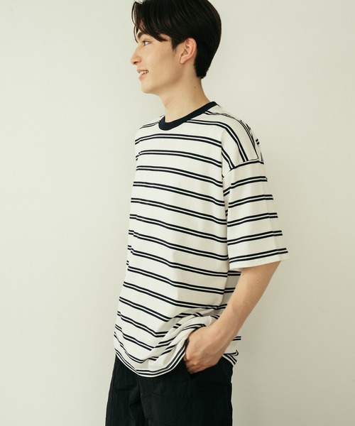Be.Nection(ビネクション)の「OVER SIZE MULTI BORDER T-SH / ビッグシルエットマルチボーダーTシャツ(Tシャツ/カットソー・メンズ・ネイビー×ホワイト/ホワイト×ネイビー・MEDIUM/LARGE)」の7枚目の写真