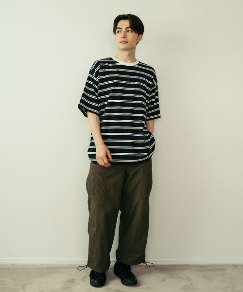 Be.Nection(ビネクション)の「OVER SIZE MULTI BORDER T-SH / ビッグシルエットマルチボーダーTシャツ(Tシャツ/カットソー・メンズ・ネイビー×ホワイト/ホワイト×ネイビー・MEDIUM/LARGE)」の9枚目の写真
