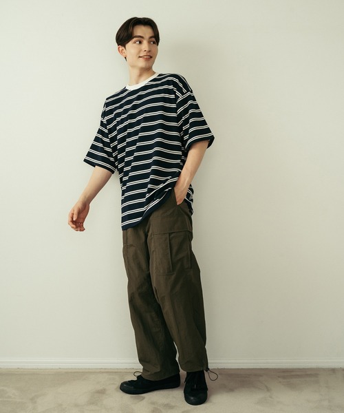 Be.Nection(ビネクション)の「OVER SIZE MULTI BORDER T-SH / ビッグシルエットマルチボーダーTシャツ(Tシャツ/カットソー・メンズ・ネイビー×ホワイト/ホワイト×ネイビー・MEDIUM/LARGE)」の10枚目の写真