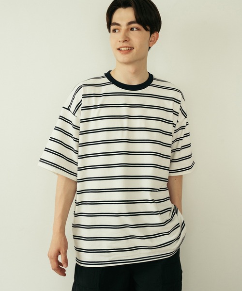 Tシャツ・カットソー Never Round Border T Shirt (2color) セール】OVER SIZE MULTI BORDER T-SH / ビッグシルエットマルチ