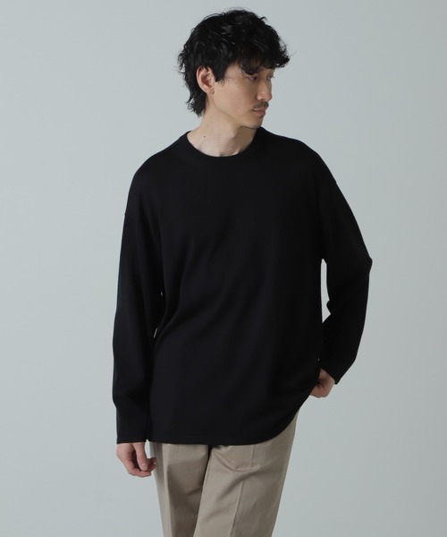 NANO universe(ナノユニバース)の「AB.シルクプレーティングリラックスニットTシャツ(ニット/セーター・メンズ・ブラック/ベージュ・L/M)」の3枚目の写真