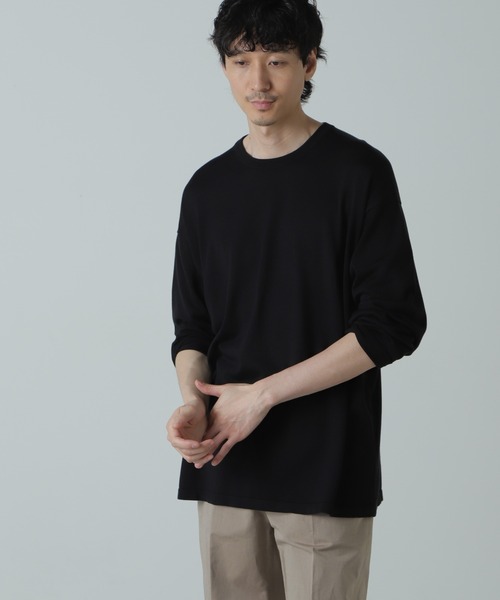 NANO universe(ナノユニバース)の「AB.シルクプレーティングリラックスニットTシャツ(ニット/セーター・メンズ・ブラック/ベージュ・L/M)」の5枚目の写真