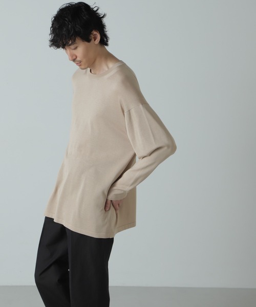 NANO universe(ナノユニバース)の「AB.シルクプレーティングリラックスニットTシャツ(ニット/セーター・メンズ・ブラック/ベージュ・L/M)」の9枚目の写真