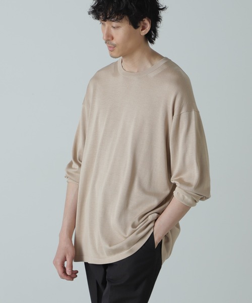 NANO universe(ナノユニバース)の「AB.シルクプレーティングリラックスニットTシャツ(ニット/セーター・メンズ・ブラック/ベージュ・L/M)」の11枚目の写真