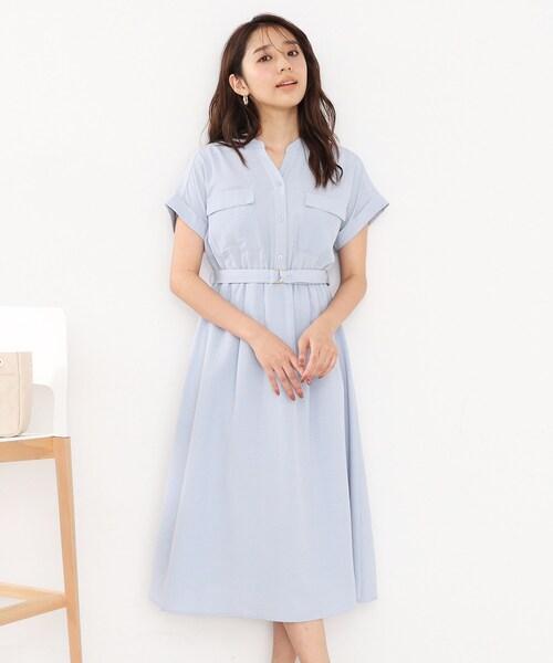 index(インデックス)の「◆《6color/S-LLsize》ダブルポケットシャツワンピース【吸水速乾/防シワ/抗ピル/洗濯機洗い可】(ワンピース・レディース・ナチュラル/ブルー系7/ブラウン系その他/カーキ/サックスブルー系7/ネイビー・38/36/42/40)」の5枚目の写真