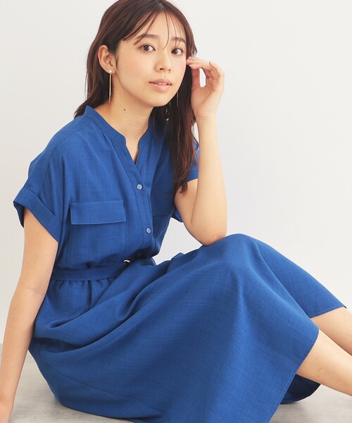 index(インデックス)の「◆《6color/S-LLsize》ダブルポケットシャツワンピース【吸水速乾/防シワ/抗ピル/洗濯機洗い可】(ワンピース・レディース・ナチュラル/ブルー系7/ブラウン系その他/カーキ/サックスブルー系7/ネイビー・38/36/42/40)」の6枚目の写真