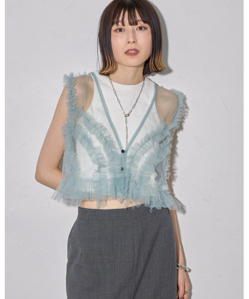 leimn（レイムン）の「シアーフリルベスト（ベスト・レディース・チャコールグレー/ブラック/サックスブルー・FREE）」の3枚目の写真